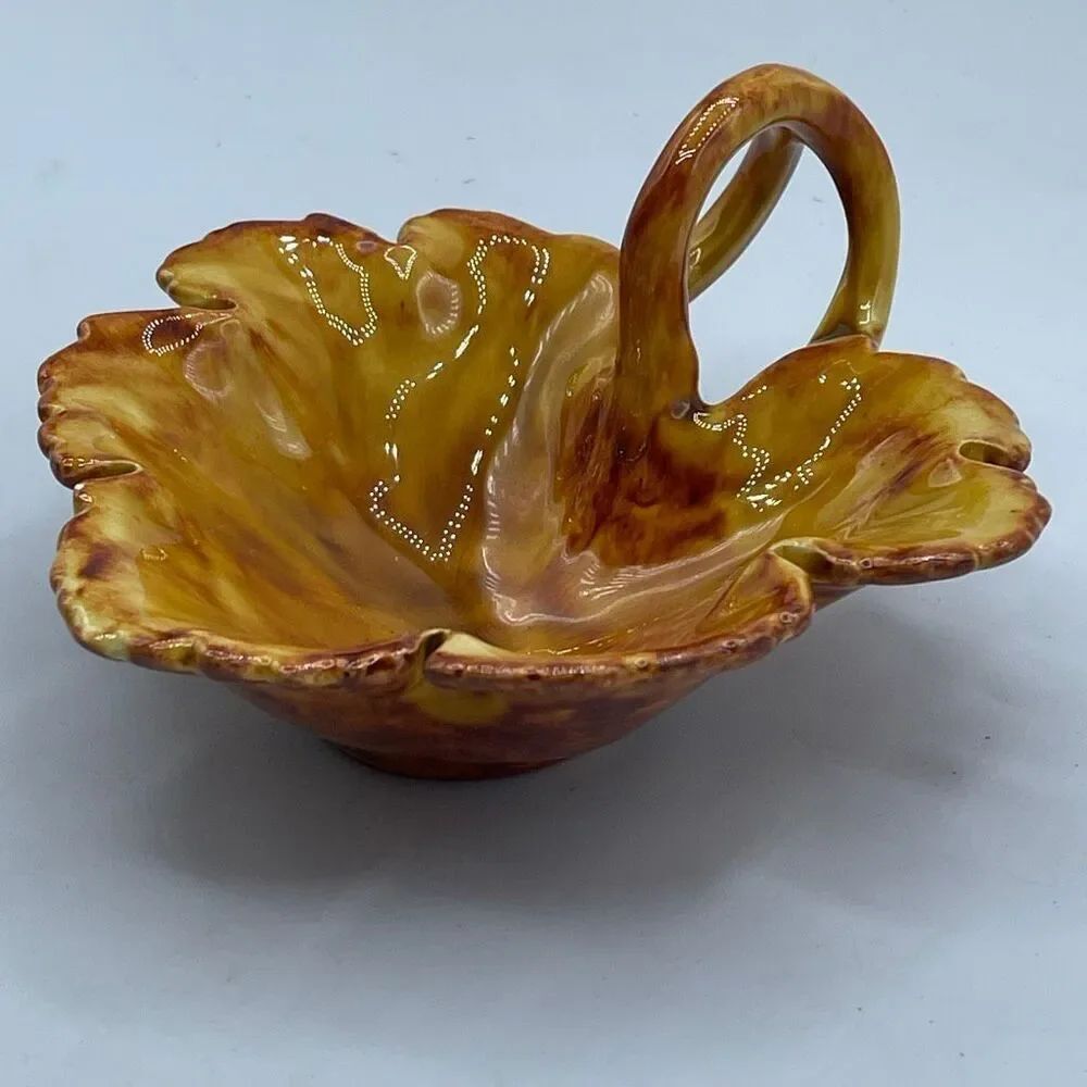 Mullins Ceramics brown leaf nappy or trinket dish. Kentucky drip glaze